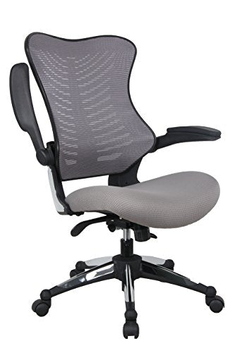 OFFICE FACTOR Executive Ergonomic Office Chair Back Mesh Bonded Leather Seat Flip up Armrest Molded Seat with a 55kg Foam Density Double Handle Mechanism