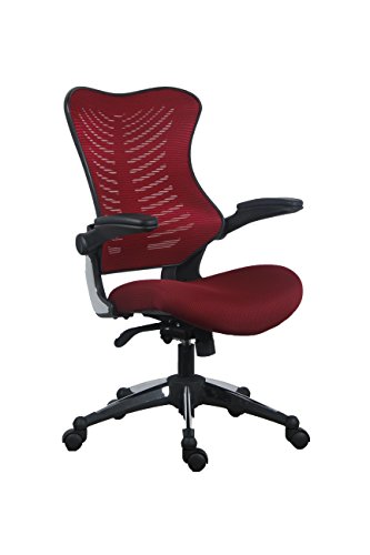 OFFICE FACTOR Executive Ergonomic Office Chair Back Mesh Bonded Leather Seat Flip up Armrest Molded Seat with a 55kg Foam Density Double Handle Mechanism
