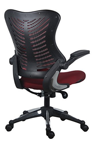 OFFICE FACTOR Executive Ergonomic Office Chair Back Mesh Bonded Leather Seat Flip up Armrest Molded Seat with a 55kg Foam Density Double Handle Mechanism