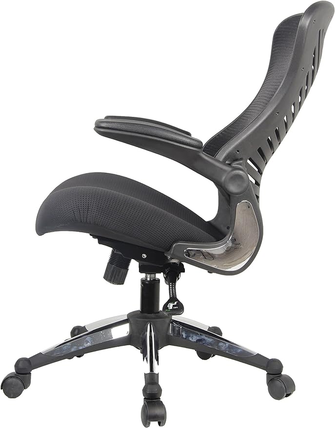 OFFICE FACTOR Executive Ergonomic Office Chair Back Mesh Bonded Leather Seat Flip up Armrest Molded Seat with a 55kg Foam Density Double Handle Mechanism