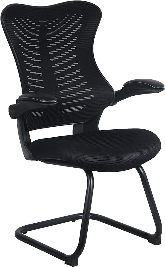OFFICE FACTOR Executive Ergonomic Office Chair Back Mesh Bonded Leather Seat Flip up Armrest Molded Seat with a 55kg Foam Density Double Handle Mechanism