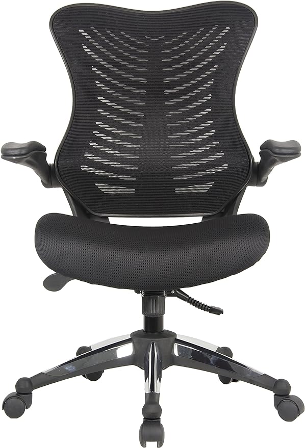 OFFICE FACTOR Executive Ergonomic Office Chair Back Mesh Bonded Leather Seat Flip up Armrest Molded Seat with a 55kg Foam Density Double Handle Mechanism