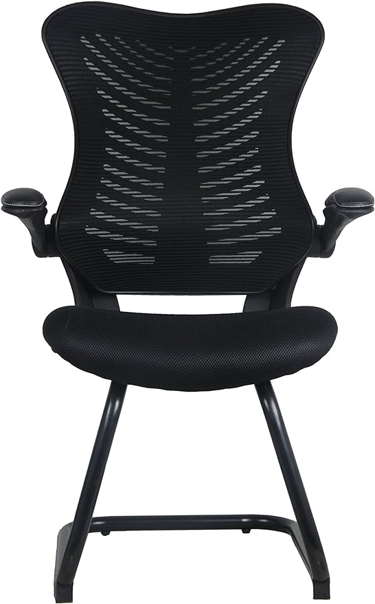 OFFICE FACTOR Executive Ergonomic Office Chair Back Mesh Bonded Leather Seat Flip up Armrest Molded Seat with a 55kg Foam Density Double Handle Mechanism