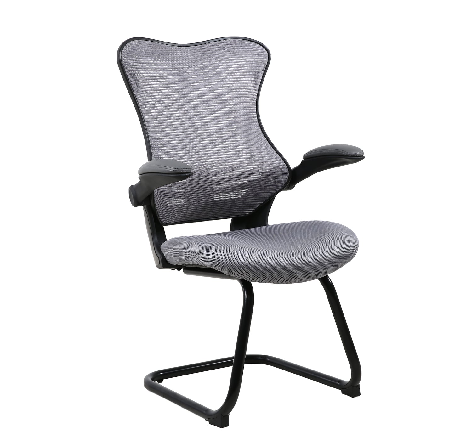 OFFICE FACTOR Executive Ergonomic Office Chair Back Mesh Bonded Leather Seat Flip up Armrest Molded Seat with a 55kg Foam Density Double Handle Mechanism