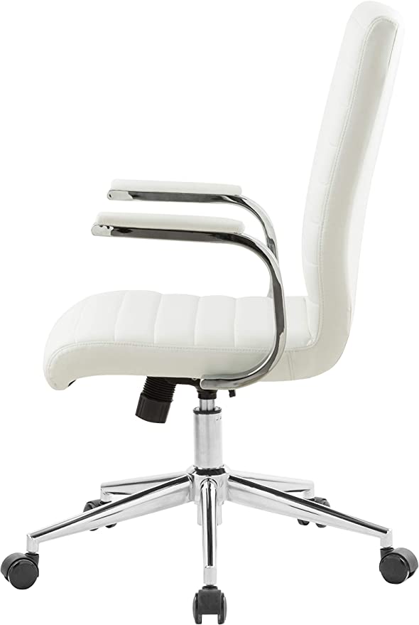 OFFICE FACTOR Brown Leatherette Ribbed Office Chair, Swivel- Adjustable Height Executive Modern Conference Computer Desk Chair Chromed Arms and Base (Brown)