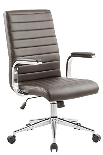 OFFICE FACTOR Brown Leatherette Ribbed Office Chair, Swivel- Adjustable Height Executive Modern Conference Computer Desk Chair Chromed Arms and Base (Brown)