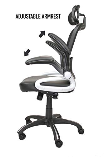 Office Factor Ergonomic Mesh Office Chair, High Back Desk Chair, Adjustable Head Rest with Flip-Up Arms, Tilt Function, Lumbar Support, Swivel Computer Task Chair