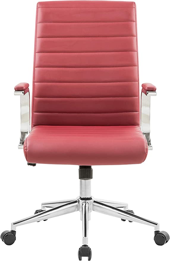 OFFICE FACTOR Brown Leatherette Ribbed Office Chair, Swivel- Adjustable Height Executive Modern Conference Computer Desk Chair Chromed Arms and Base (Brown)