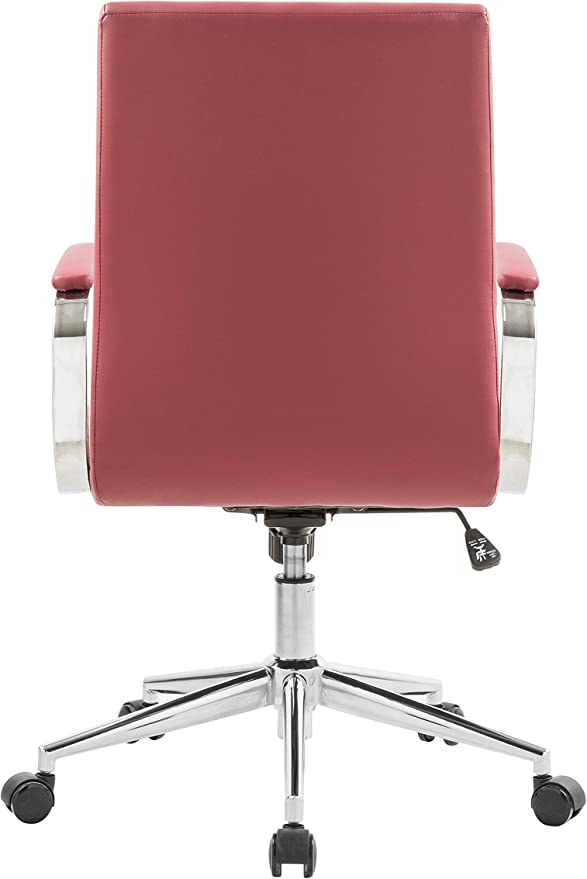 OFFICE FACTOR Brown Leatherette Ribbed Office Chair, Swivel- Adjustable Height Executive Modern Conference Computer Desk Chair Chromed Arms and Base (Brown)