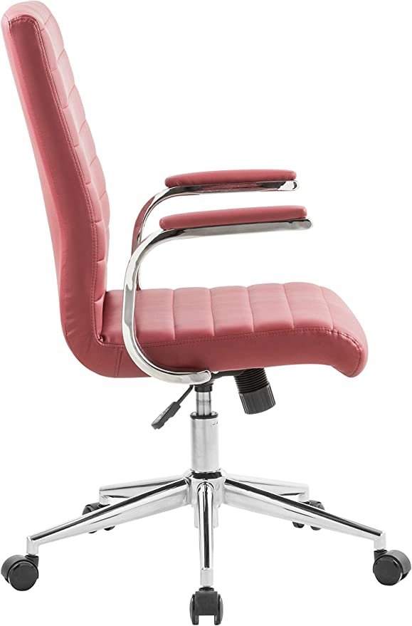 OFFICE FACTOR Brown Leatherette Ribbed Office Chair, Swivel- Adjustable Height Executive Modern Conference Computer Desk Chair Chromed Arms and Base (Brown)