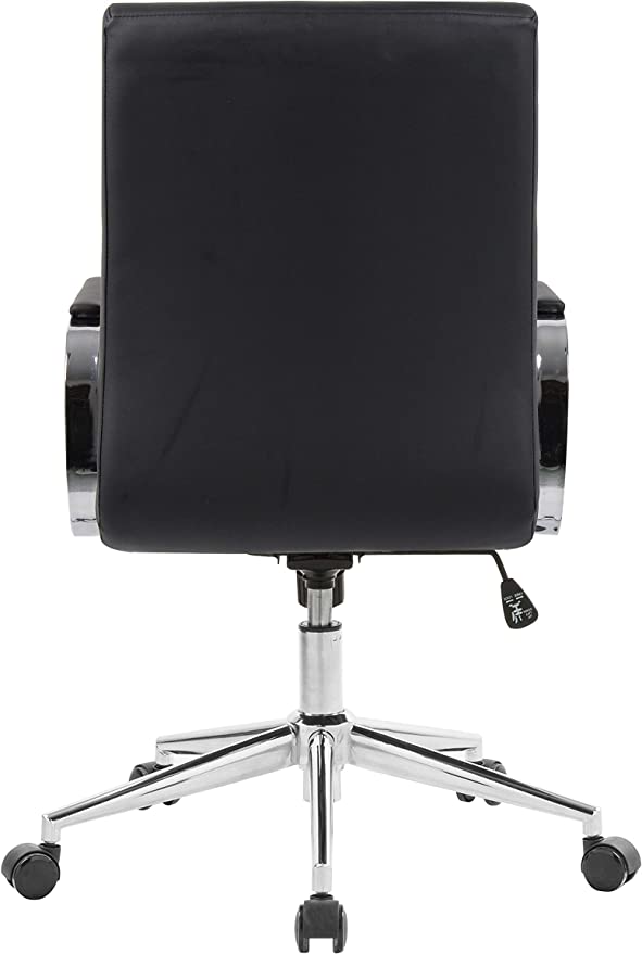 OFFICE FACTOR Brown Leatherette Ribbed Office Chair, Swivel- Adjustable Height Executive Modern Conference Computer Desk Chair Chromed Arms and Base (Brown)