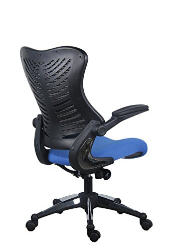 OFFICE FACTOR Executive Ergonomic Office Chair Back Mesh Bonded Leather Seat Flip up Armrest Molded Seat with a 55kg Foam Density Double Handle Mechanism