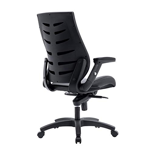 Office Factor Faux Leather Executive Ergonomic Office Chair Flip-up and Adjustable arms Knee Tilt Mechanism PU Anti Scratch Casters 300 Lbs Weight Capacity