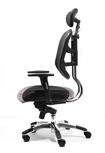 Office Factor Ergonomic Chair, Managers High Back Mesh Chair, Adjustable Height, Headrest, Arms, Seat Slider, Smooth Rolling Casters for Office Floor or Carpet