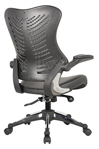 OFFICE FACTOR Executive Ergonomic Office Chair Back Mesh Bonded Leather Seat Flip up Armrest Molded Seat with a 55kg Foam Density Double Handle Mechanism