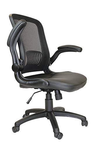 Office Factor Mid-Back Mesh Back Pu Seat, Swivel Ergonomic Task Desk Chair with Flip-Up Arms & Lumbar Support, Black