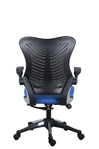 OFFICE FACTOR Executive Ergonomic Office Chair Back Mesh Bonded Leather Seat Flip up Armrest Molded Seat with a 55kg Foam Density Double Handle Mechanism