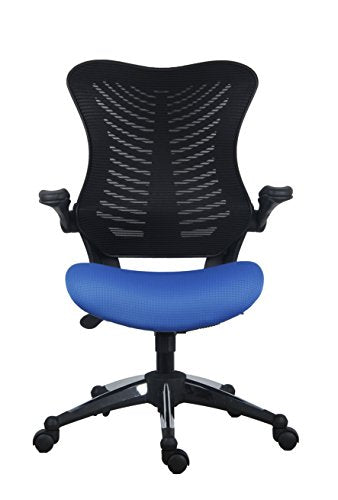OFFICE FACTOR Executive Ergonomic Office Chair Back Mesh Bonded Leather Seat Flip up Armrest Molded Seat with a 55kg Foam Density Double Handle Mechanism