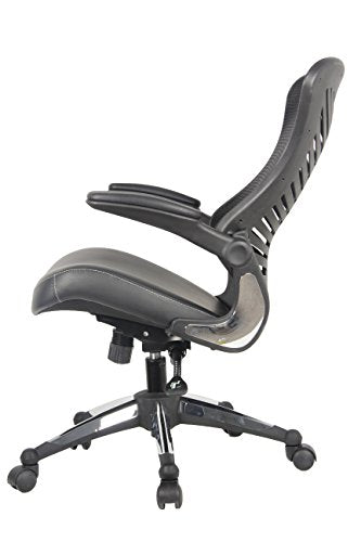 OFFICE FACTOR Executive Ergonomic Office Chair Back Mesh Bonded Leather Seat Flip up Armrest Molded Seat with a 55kg Foam Density Double Handle Mechanism