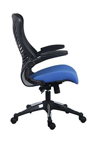 OFFICE FACTOR Executive Ergonomic Office Chair Back Mesh Bonded Leather Seat Flip up Armrest Molded Seat with a 55kg Foam Density Double Handle Mechanism