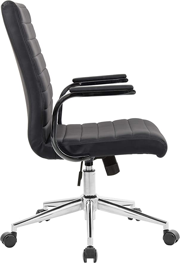 OFFICE FACTOR Brown Leatherette Ribbed Office Chair, Swivel- Adjustable Height Executive Modern Conference Computer Desk Chair Chromed Arms and Base (Brown)
