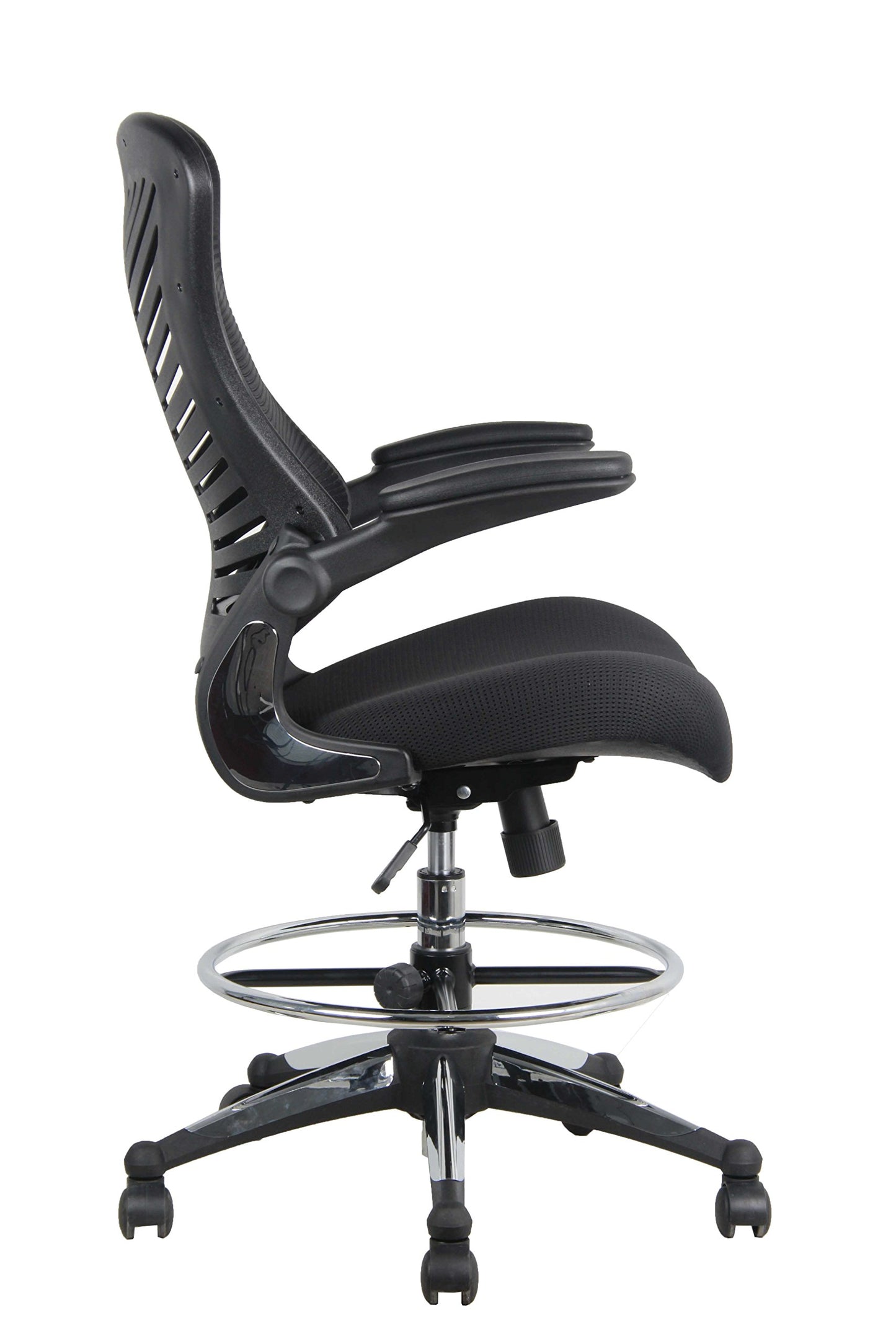 OFFICE FACTOR Stool Clerk Teller Drafting Chair Reception Black Mesh Flip up Armrest Molded Seat with a Single Handle Mechanism (Stool Black MESH Fabric)