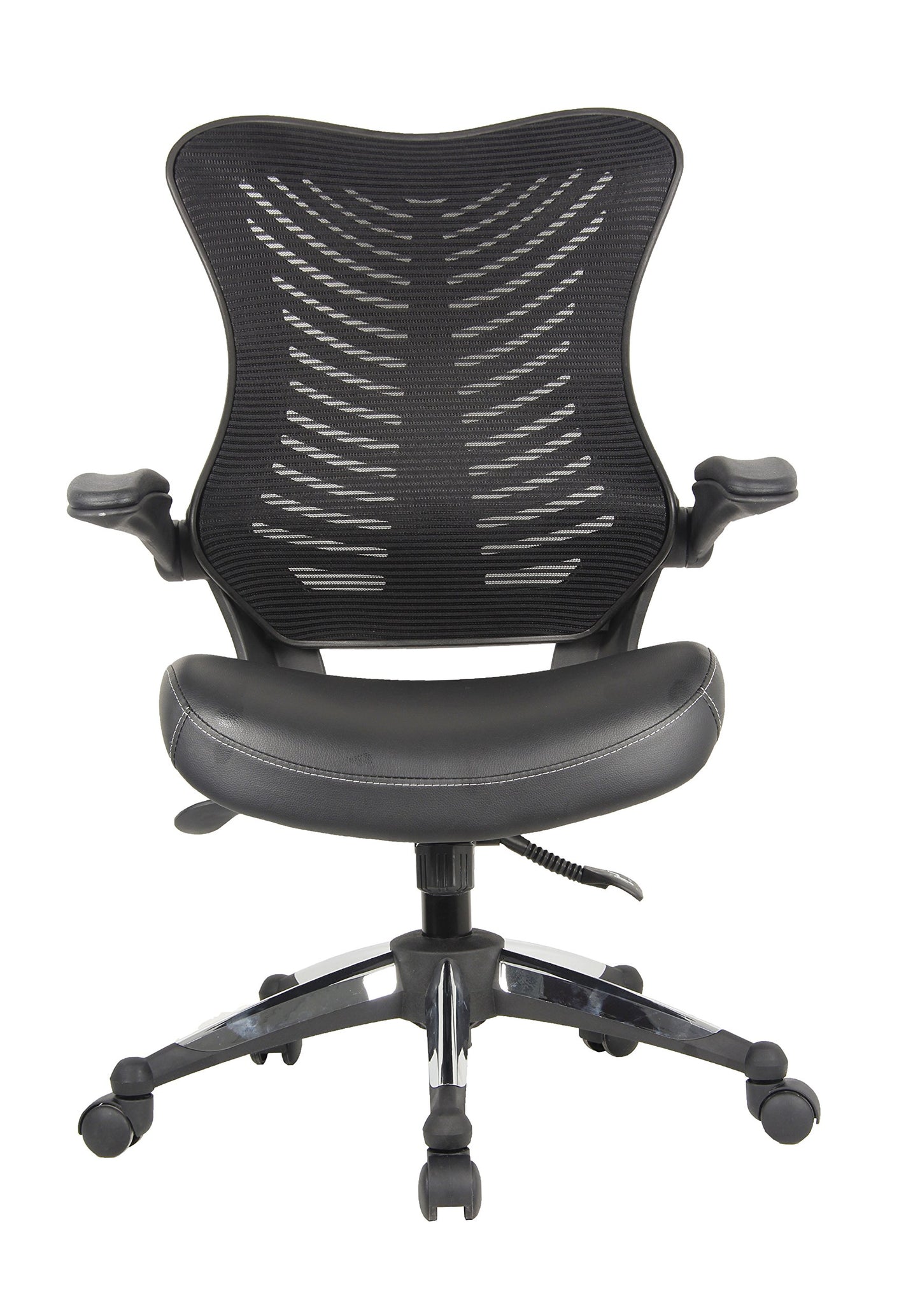 OFFICE FACTOR Executive Ergonomic Office Chair Back Mesh Bonded Leather Seat Flip up Armrest Molded Seat with a 55kg Foam Density Double Handle Mechanism