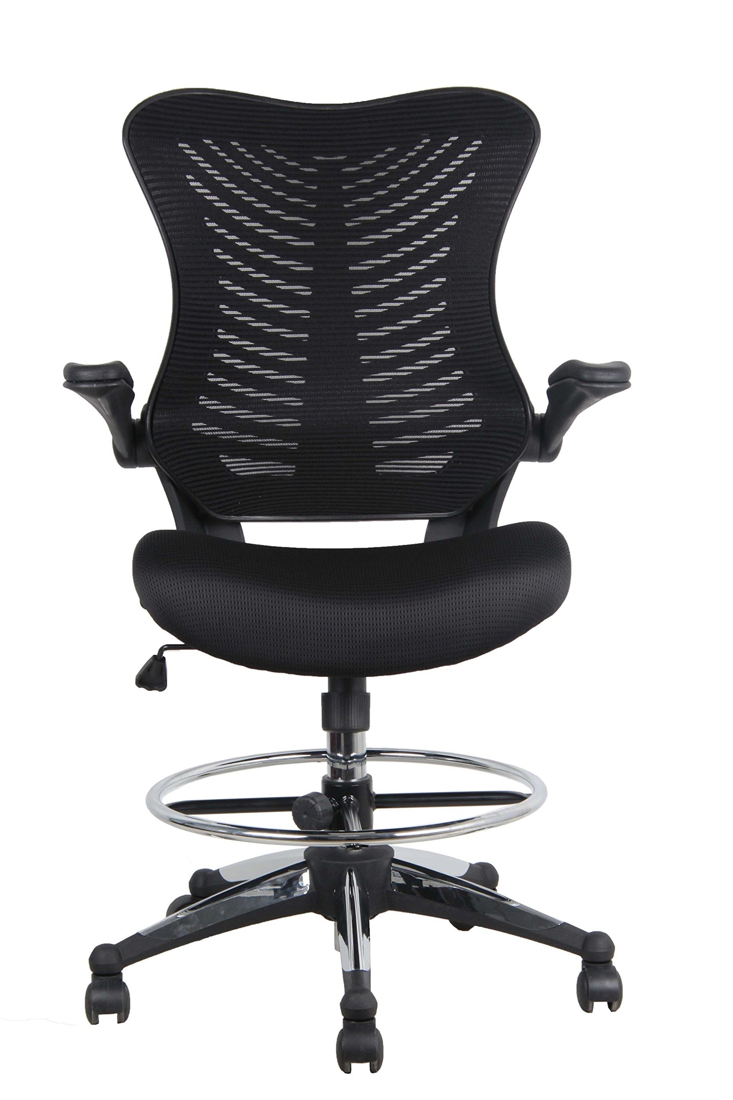 OFFICE FACTOR Stool Clerk Teller Drafting Chair Reception Black Mesh Flip up Armrest Molded Seat with a Single Handle Mechanism (Stool Black MESH Fabric)
