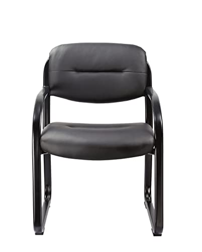 OFFICE FACTOR 350 Lbs. Weight Limit Reception Room Executive Style Black Vinyl Guest Chair with Padded Seat Back, Sled Base-Comfortable Seating for Visitors…