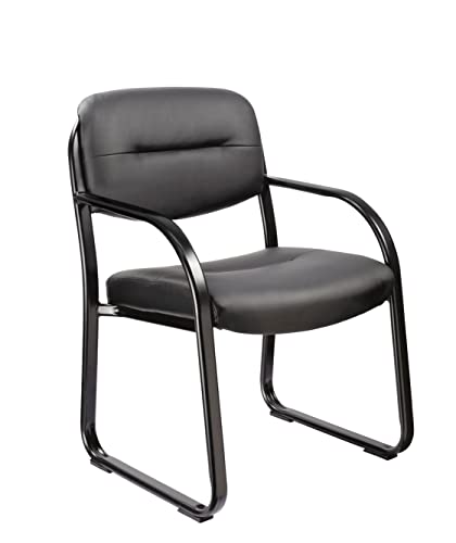 OFFICE FACTOR 350 Lbs. Weight Limit Reception Room Executive Style Black Vinyl Guest Chair with Padded Seat Back, Sled Base-Comfortable Seating for Visitors…
