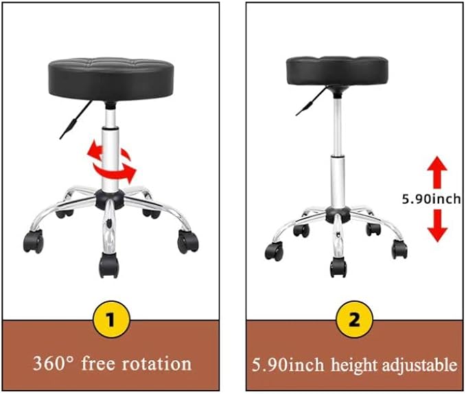 OFFICE FACTOR Rolling Stool Swivel Chair Pu Leather Height Adjustable Shop Stool Salon Spa Stools Non Scratch Wheels