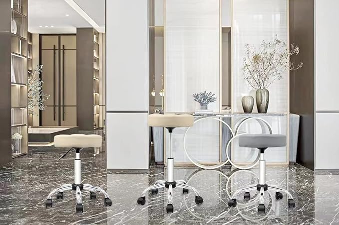 OFFICE FACTOR Rolling Stool Swivel Chair Pu Leather Height Adjustable Shop Stool Salon Spa Stools Non Scratch Wheels