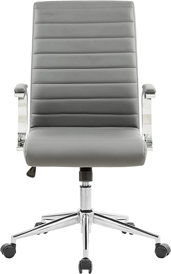 OFFICE FACTOR Brown Leatherette Ribbed Office Chair, Swivel- Adjustable Height Executive Modern Conference Computer Desk Chair Chromed Arms and Base (Brown)