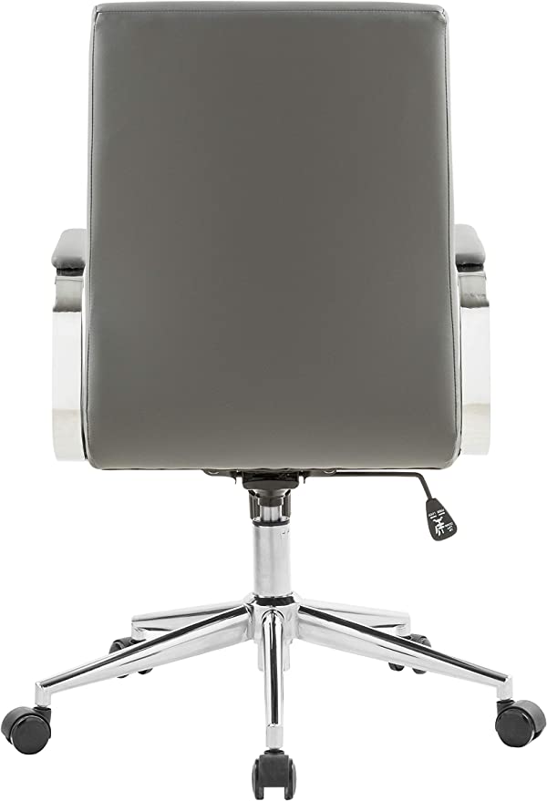 OFFICE FACTOR Brown Leatherette Ribbed Office Chair, Swivel- Adjustable Height Executive Modern Conference Computer Desk Chair Chromed Arms and Base (Brown)