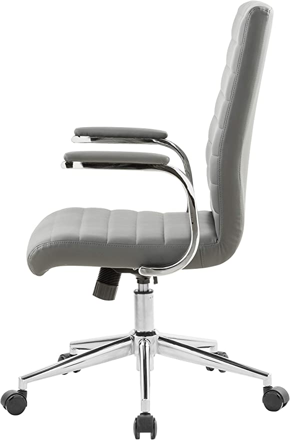 OFFICE FACTOR Brown Leatherette Ribbed Office Chair, Swivel- Adjustable Height Executive Modern Conference Computer Desk Chair Chromed Arms and Base (Brown)