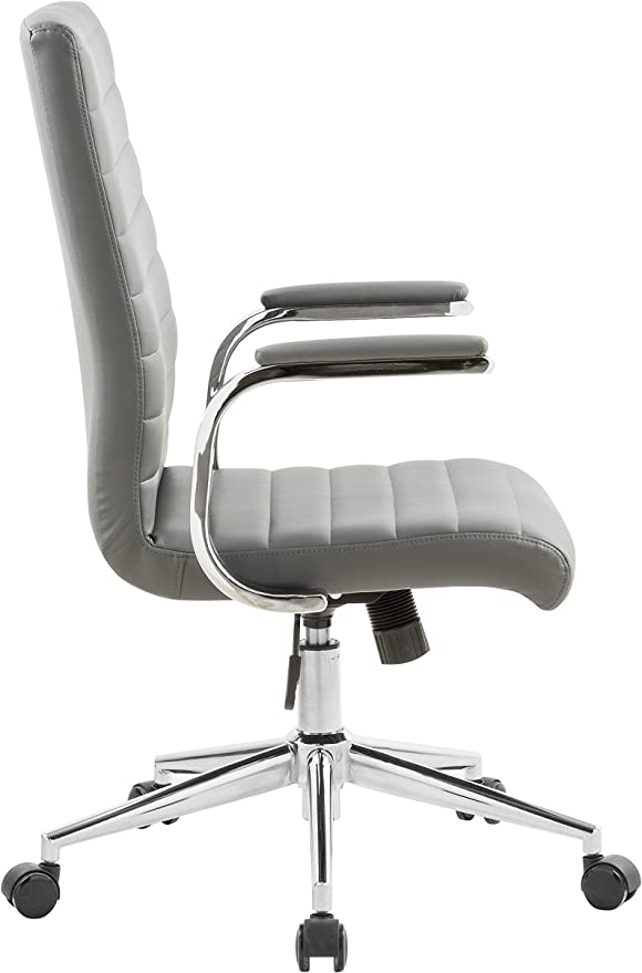 OFFICE FACTOR Brown Leatherette Ribbed Office Chair, Swivel- Adjustable Height Executive Modern Conference Computer Desk Chair Chromed Arms and Base (Brown)