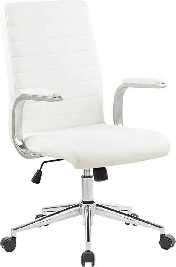 OFFICE FACTOR Brown Leatherette Ribbed Office Chair, Swivel- Adjustable Height Executive Modern Conference Computer Desk Chair Chromed Arms and Base (Brown)