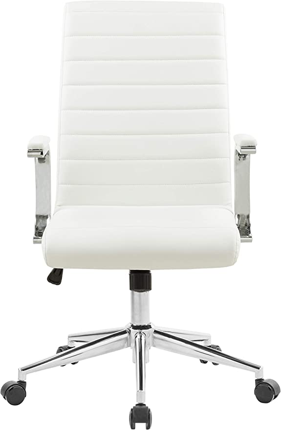 OFFICE FACTOR Brown Leatherette Ribbed Office Chair, Swivel- Adjustable Height Executive Modern Conference Computer Desk Chair Chromed Arms and Base (Brown)