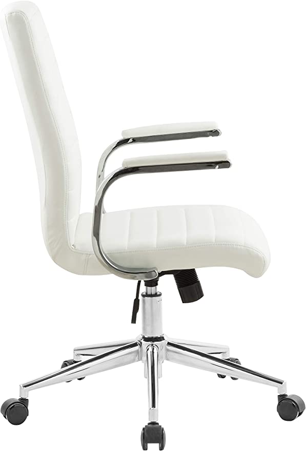 OFFICE FACTOR Brown Leatherette Ribbed Office Chair, Swivel- Adjustable Height Executive Modern Conference Computer Desk Chair Chromed Arms and Base (Brown)
