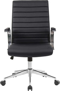 OFFICE FACTOR Brown Leatherette Ribbed Office Chair, Swivel- Adjustable Height Executive Modern Conference Computer Desk Chair Chromed Arms and Base (Brown)