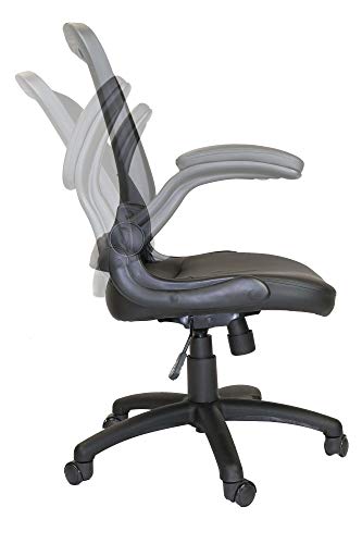 Office Factor Mid-Back Mesh Back Pu Seat, Swivel Ergonomic Task Desk Chair with Flip-Up Arms & Lumbar Support, Black