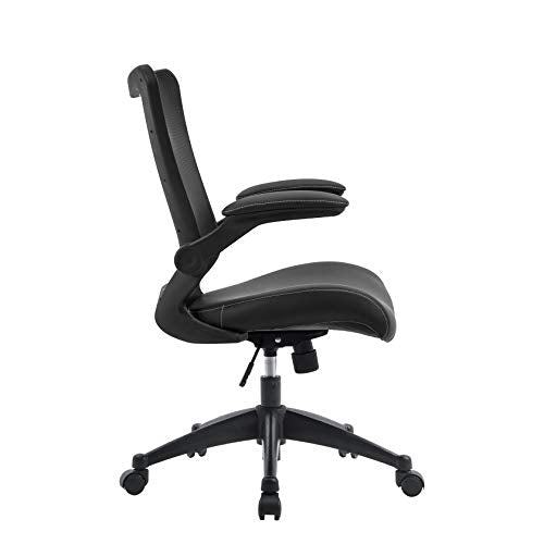 OFFICE FACTOR Office Chair 300Lbs Weight Capacity Flip-up arms Anti-Scratch Wheels Mesh Back and Faux Leather Seat Lumbar Support Computer Ergonomic Task Desk Chair