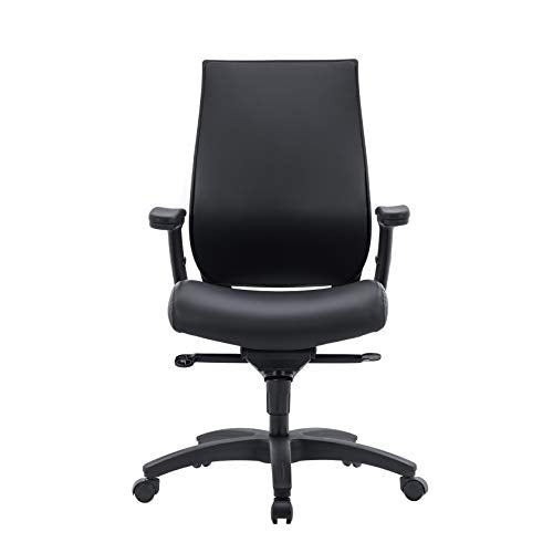 Office Factor Faux Leather Executive Ergonomic Office Chair Flip-up and Adjustable arms Knee Tilt Mechanism PU Anti Scratch Casters 300 Lbs Weight Capacity