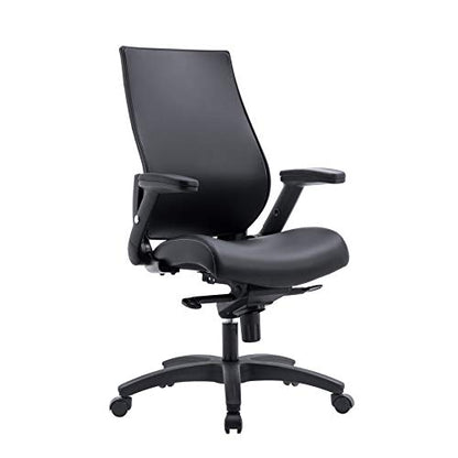 Office Factor Faux Leather Executive Ergonomic Office Chair Flip-up and Adjustable arms Knee Tilt Mechanism PU Anti Scratch Casters 300 Lbs Weight Capacity