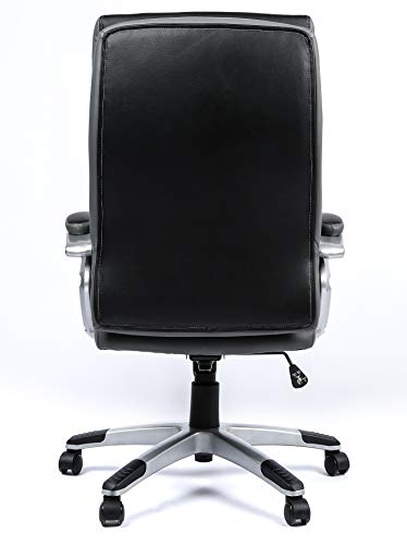 OFFICE FACTOR Black and Gray Faux Leather Executive Office Chair Computer Desk Chair Ergonomic High Back Lumbar Support Pu Wheels Swivel Adjustable Height tilt Tension Control Padded Arms