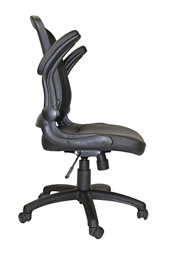 Office Factor Mid-Back Mesh Back Pu Seat, Swivel Ergonomic Task Desk Chair with Flip-Up Arms & Lumbar Support, Black