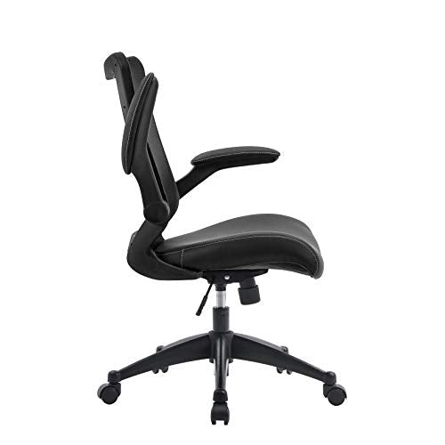 OFFICE FACTOR Office Chair 300Lbs Weight Capacity Flip-up arms Anti-Scratch Wheels Mesh Back and Faux Leather Seat Lumbar Support Computer Ergonomic Task Desk Chair