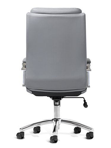 Office Factor White Leather Executive Rolling Swivel Chair with Chrome Metal Components, Comfortable Padded Armrests & Adjustable Gaslift
