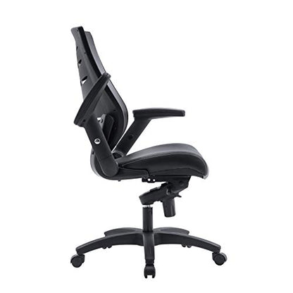 Office Factor Faux Leather Executive Ergonomic Office Chair Flip-up and Adjustable arms Knee Tilt Mechanism PU Anti Scratch Casters 300 Lbs Weight Capacity