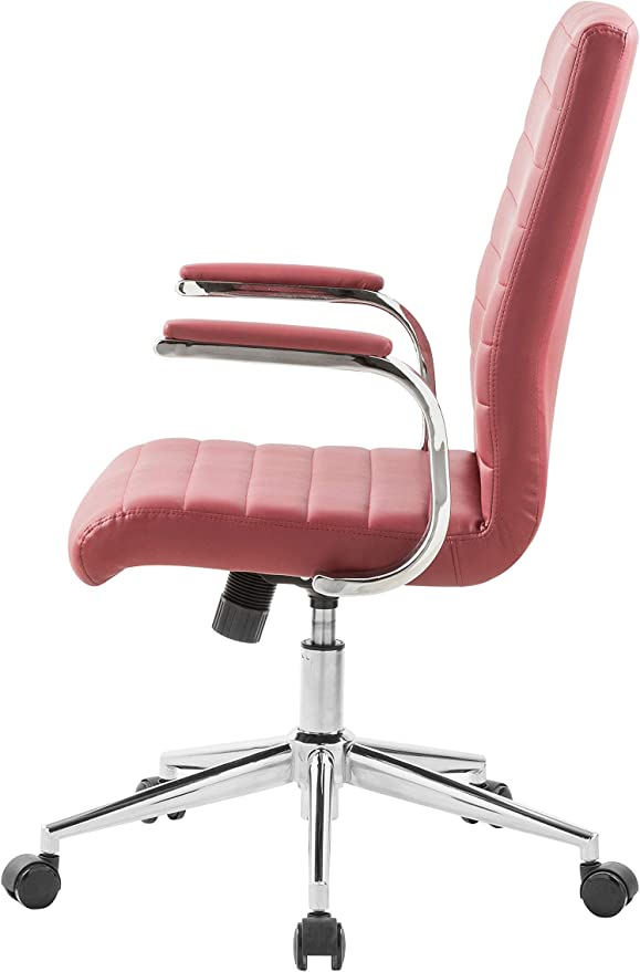 OFFICE FACTOR Brown Leatherette Ribbed Office Chair, Swivel- Adjustable Height Executive Modern Conference Computer Desk Chair Chromed Arms and Base (Brown)